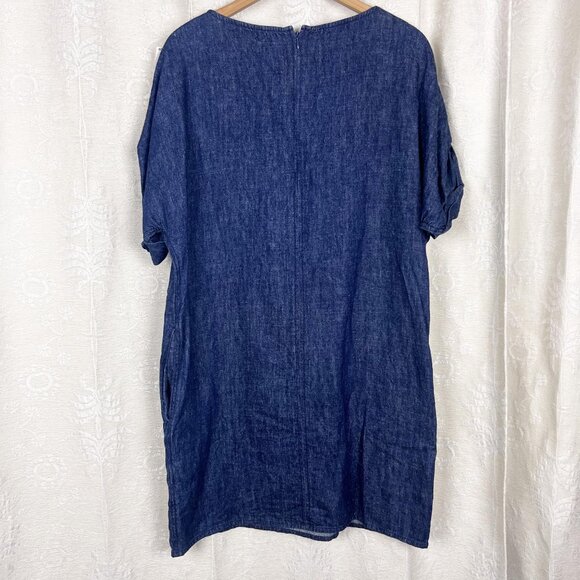 COS organic cotton hemp denim shift dress cuffed short sleeve summer classic 10 - Picture 7 of 11